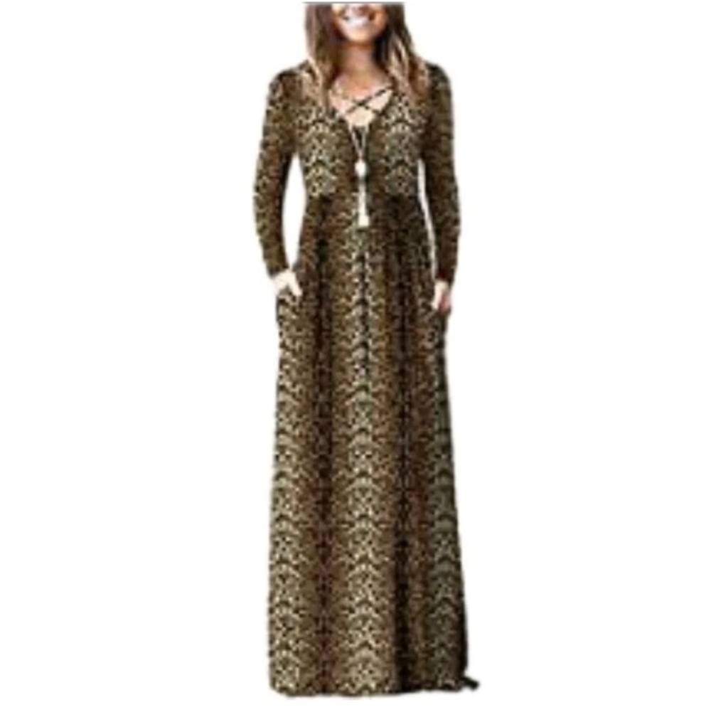 Plus Size Pullover Leopard Print Crisscross Neckline MaxiDress Sz: 2X (US 20)